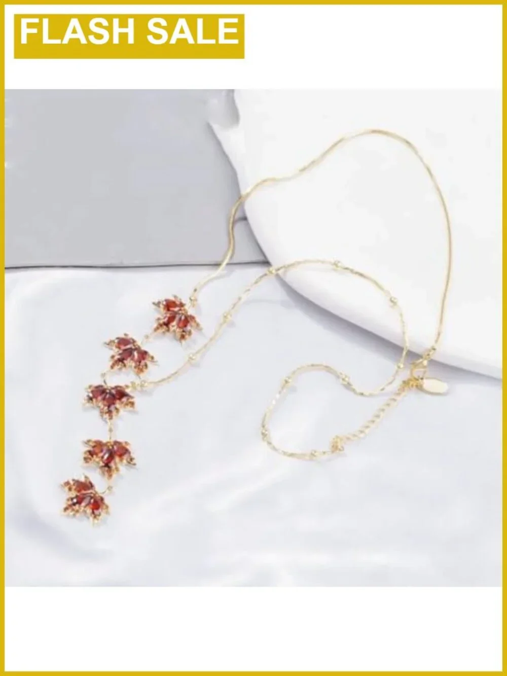 Cubic Zirconia Maple Leaf Pendant Necklace Adjustable Chain Dainty Fall Jewelry